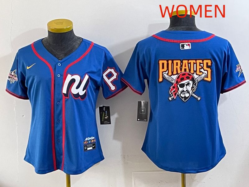 Women 2025 Pittsburgh Pirates Blank Blue All star Nike MLB Jersey style 03